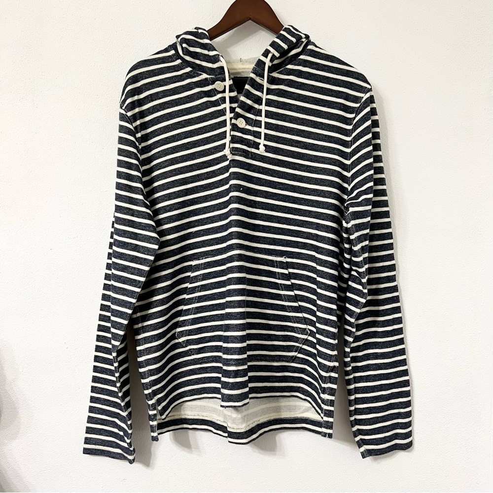 J.Crew Men’s Navy & White Striped Hooded Pullover-Size Medium